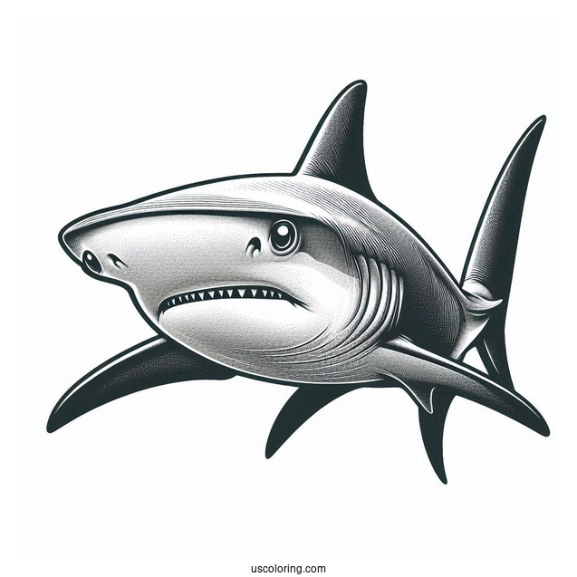 Front View Of Realistic Hammerhead Shark Coloring Page