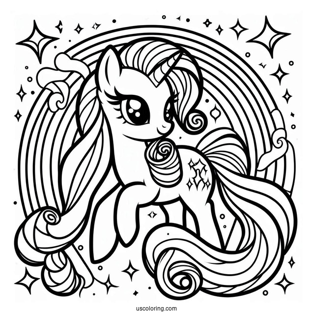Cool Rarity Coloring Page With Rainbow Background