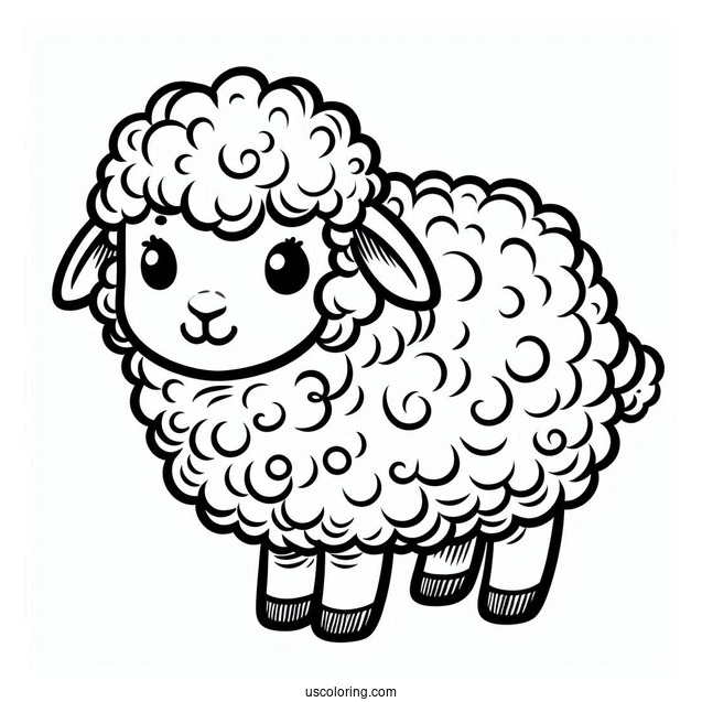 Fluffy Sheep Coloring Page For Kids