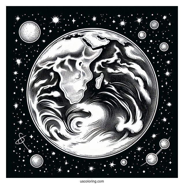 View Of Earth From Space Coloring Page