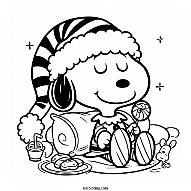 Snoopy Elf Coloring Sheet
