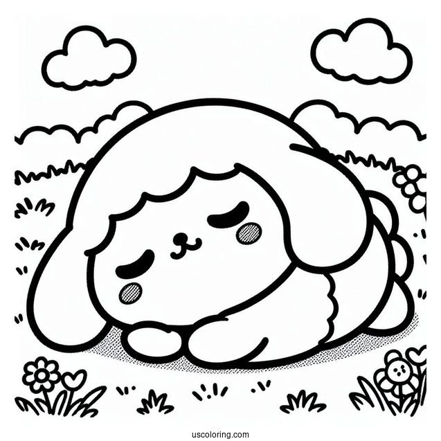 Pompompurin Sleeping On Grass Coloring Page
