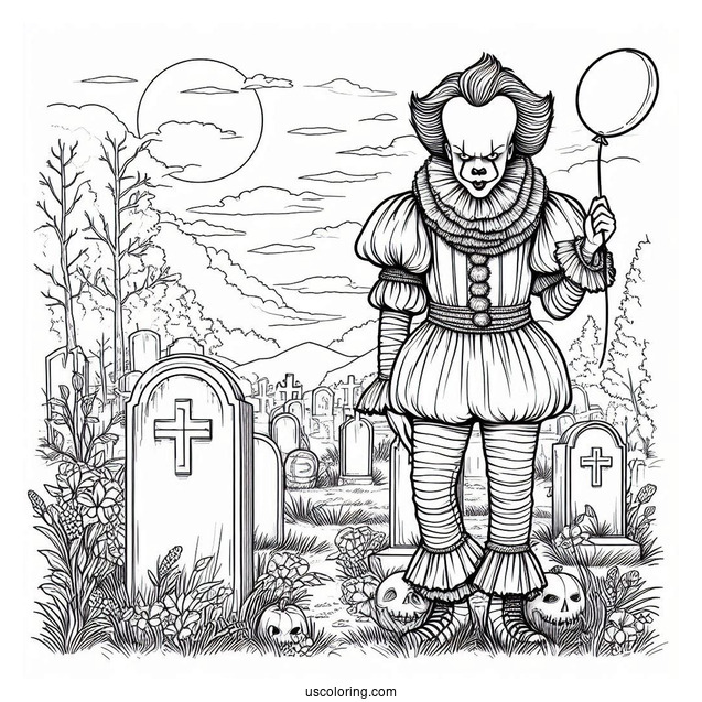 Pennywise Standing In A Cemetery Coloring Sheet