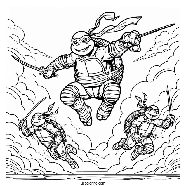 Ninja Turtles Coloring Page Descending From The Sky