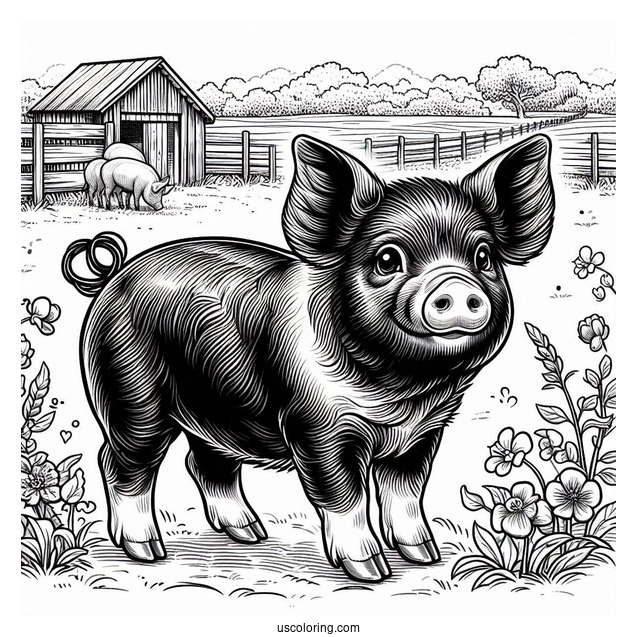 Bentheim Black Pied Pig On Farm