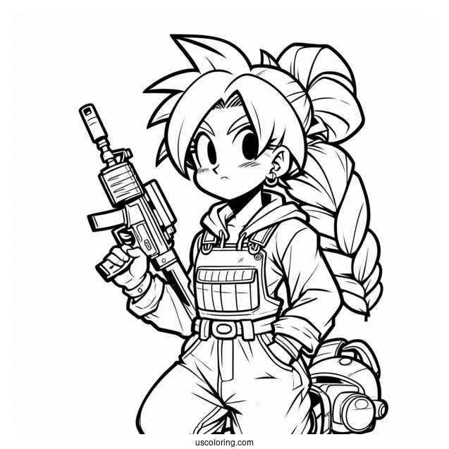 Dragon Ball Z Coloring Page Of Launch in Casual Outfit with Gun