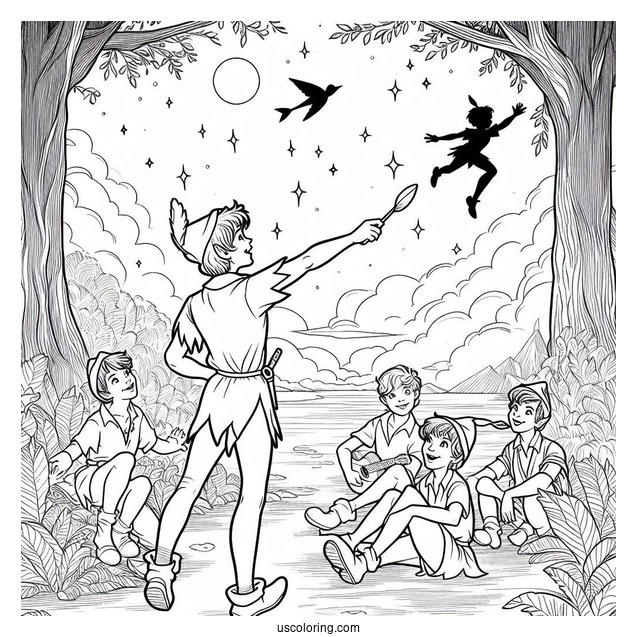 Coloring Page Of Peter Pan And The Lost Boys