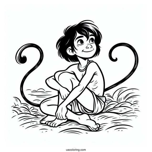 Easy Outline Of Mowgli From Jungle Book Coloring Page