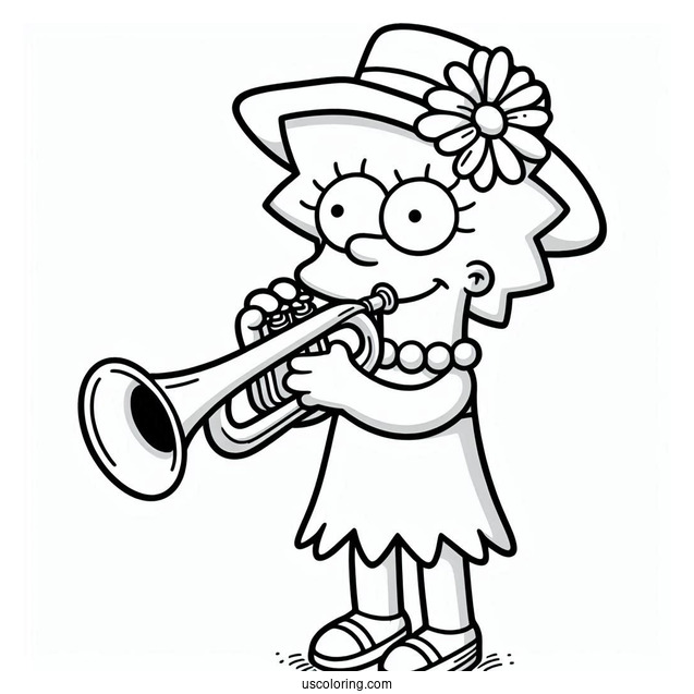 Simpsons Coloring Pages Of Adorable Lisa Simpson Playing The Trumpet For Kids
