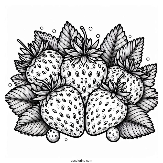 Bunch Of Strawberries Detailed Coloring