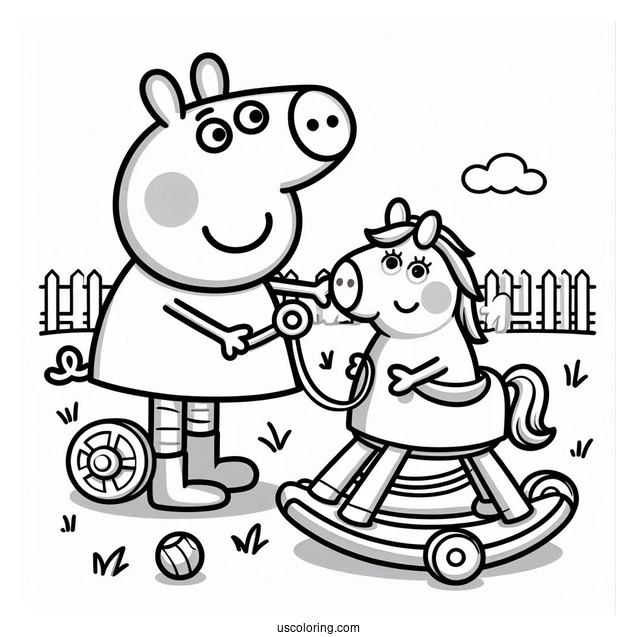 Peppa And George Playing Together On Toy Horse