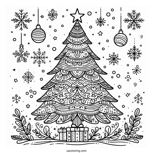Easy To Color Christmas Tree For Kids