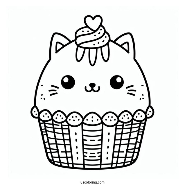 Cat Themed Cupcake To Color For Kids