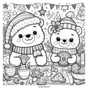 Christmas Coloring Pages For Adults Of Cartoon Animals Baking Christmas Cookies