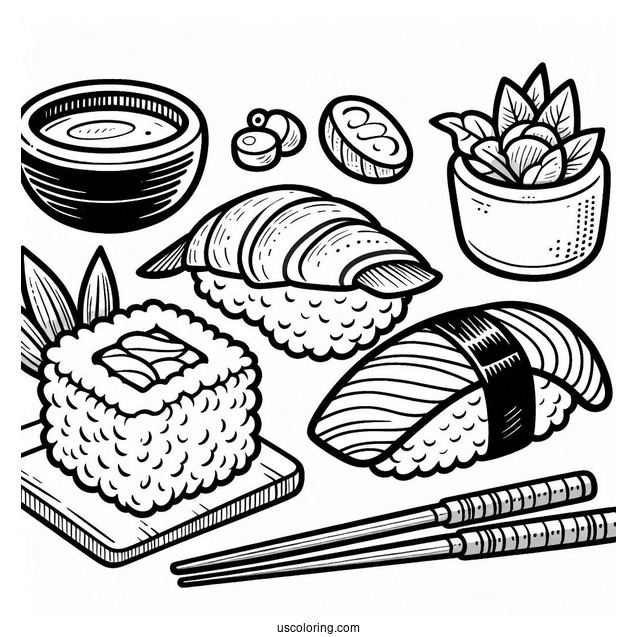 Easy Nigiri Sushi Coloring Pages For Preschoolers