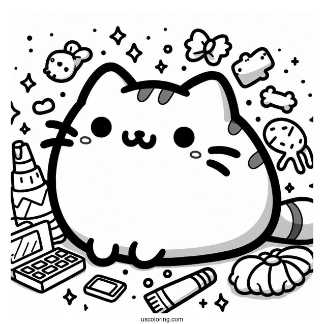 Aesthetic Kawaii Pusheen Coloring Page
