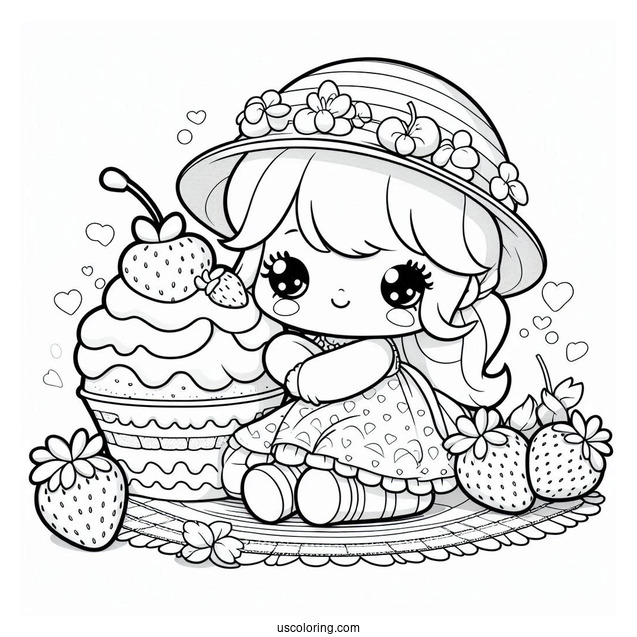 Strawberry Shortcake Coloring Page Hugging Custard Coloring Page
