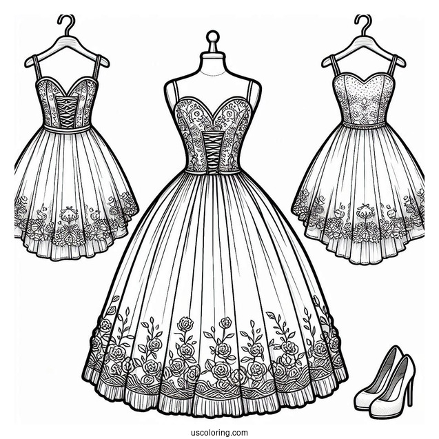 Dress Coloring Page Of Sweetheart Neckline And A Line Skirt