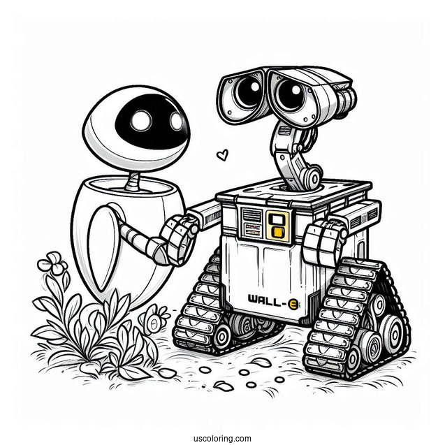 Wall-E And Eve Robot Coloring Page