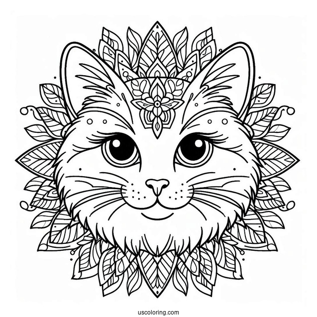Cat Face Mandala Coloring In