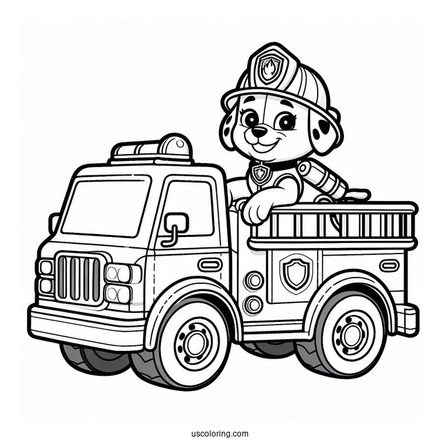 Marshall With Fire Truck Coloring Page