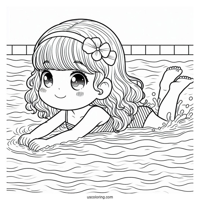 Kids Swimming Coloring Page In The Pool