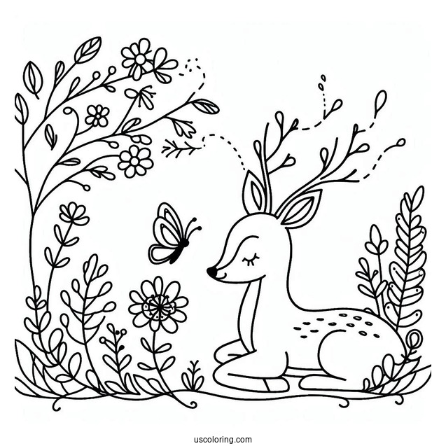 Spring Coloring Page Deer Outline For Preschoolers