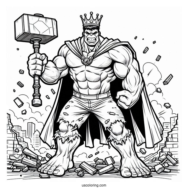 Hulk Coloring Page Smashing A Building For Kids