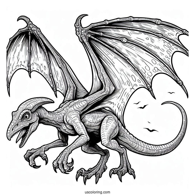 Scary Pterodactyl Coloring Page With Detailed Skin