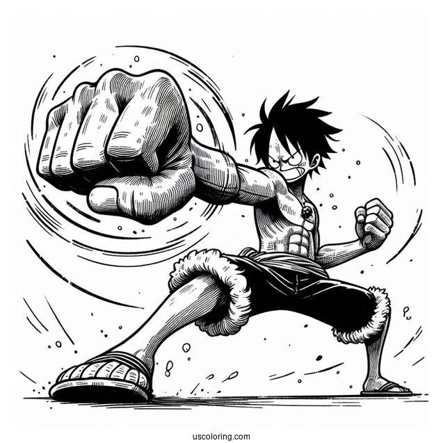 Luffy Coloring Page Doing Gatling Punch Attack