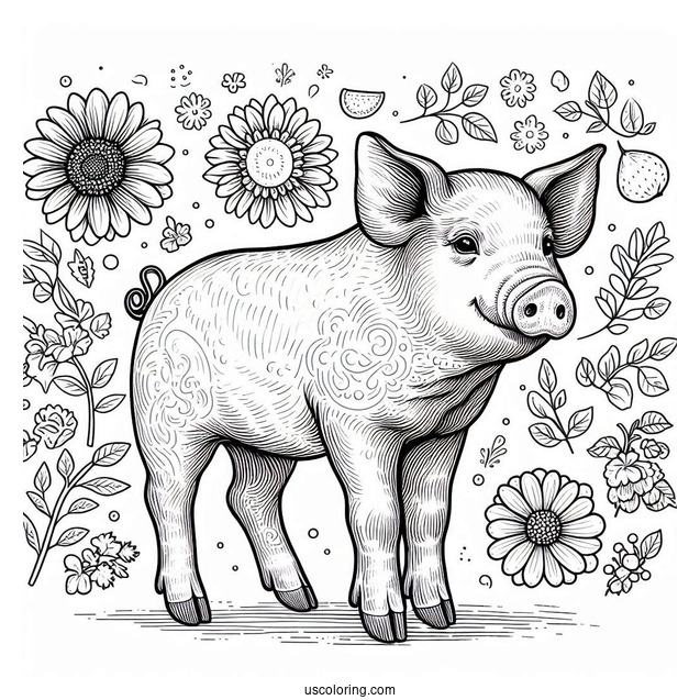 Coloring Page Of a Realistic Looking Pig