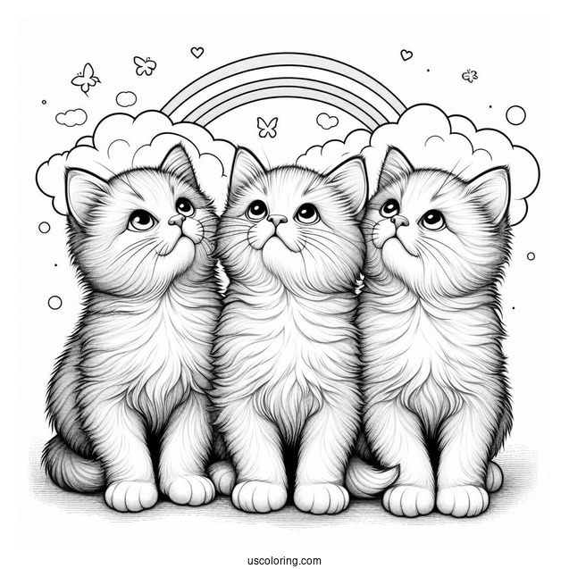 Three Realistic Kittens Looking Up