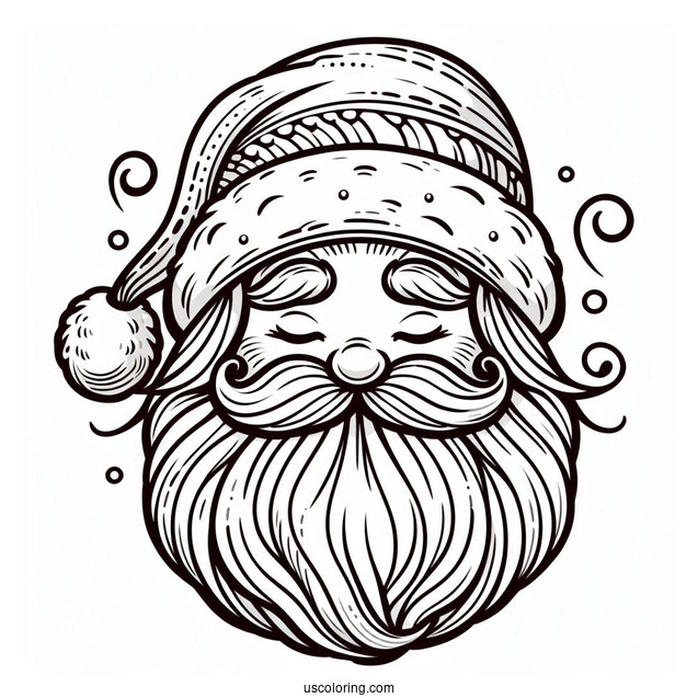 Santa Face With Big Beard And Hat To Color