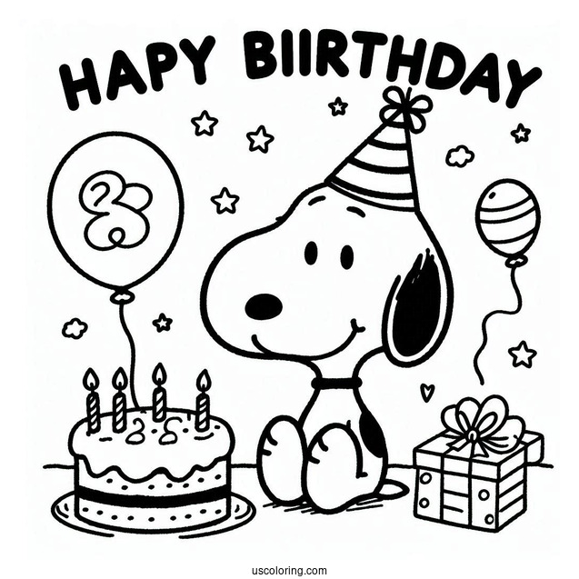 Happy Birthday Themed Snoopy To Color