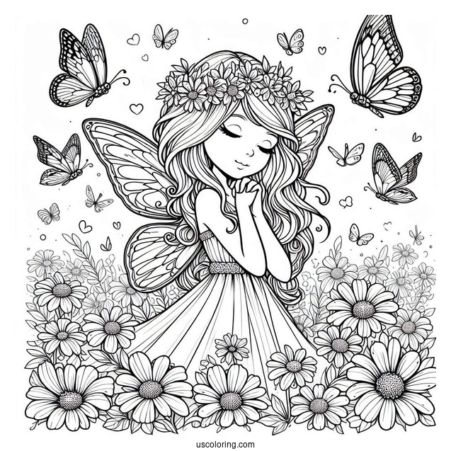 Beautiful Fairy Surrounded By Butterflies On A Flower Field