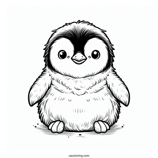 Fluffy Baby Emperor Penguin To Color In
