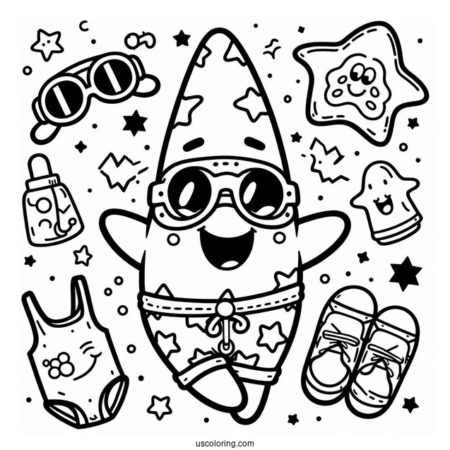 Patrick Star Coloring Page In Onesie And Goggles