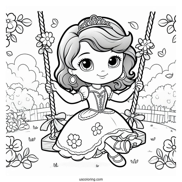 Sofia Coloring Page On The Swing With Clover