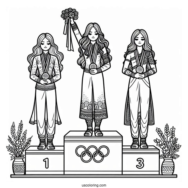 Olympics Coloring Page Of Medalists On Tri Level Podium For Kids