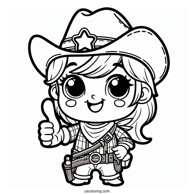 Cute Cowboy Coloring Page Giving A Thumbs Up For Preschoolers