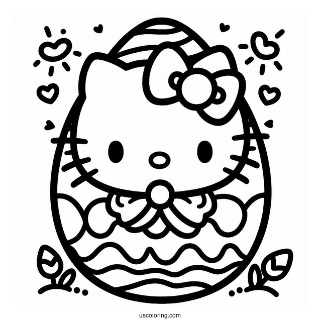 Hello Kitty Design Easter Egg Coloring Page
