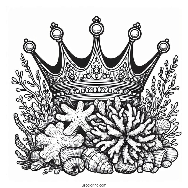 Coloring Sheet Of Coral And Shell Crown