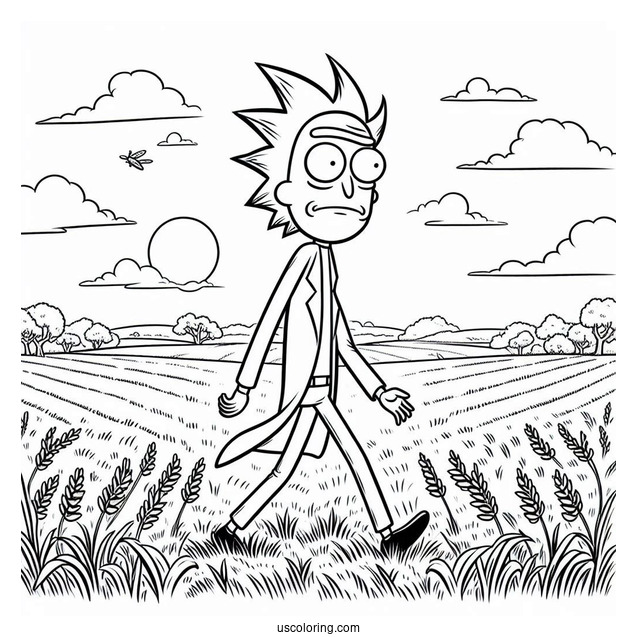 Rick Walking In Field Coloring Sheet