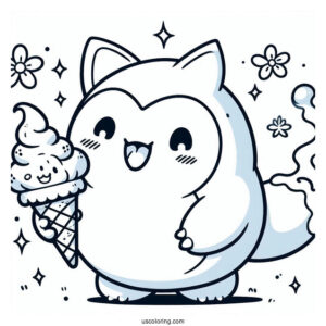 Kawaii Drifloon Bringing Ice Cream To Snorlax Coloring Page