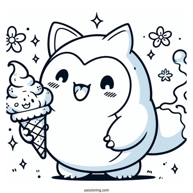 Kawaii Drifloon Bringing Ice Cream To Snorlax Coloring Page