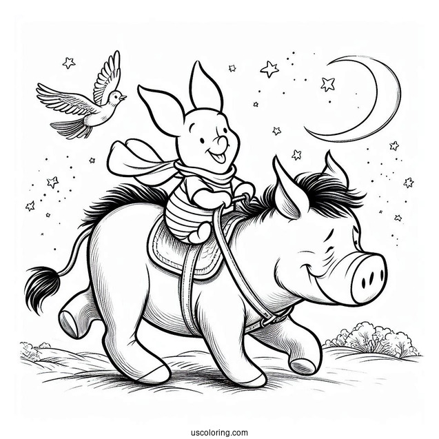 Piglet Coloring Page And Winnie The Pooh Riding On Eeyore