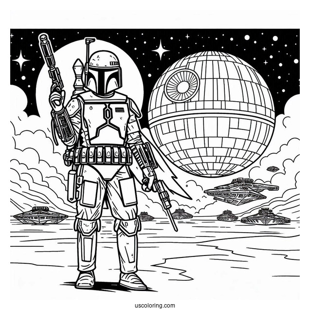 Boba Fett Standing In Front Of Death Star
