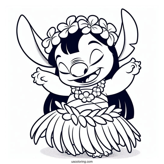 Coloring Page Of Lilo Doing Hula In Grass Skirt