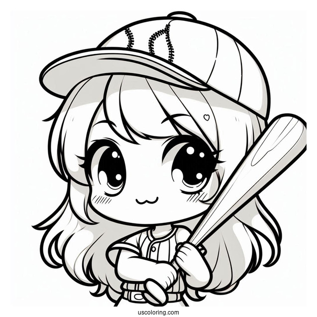 Kawaii Girl Baseball Coloring Page Player Holding A Bat
