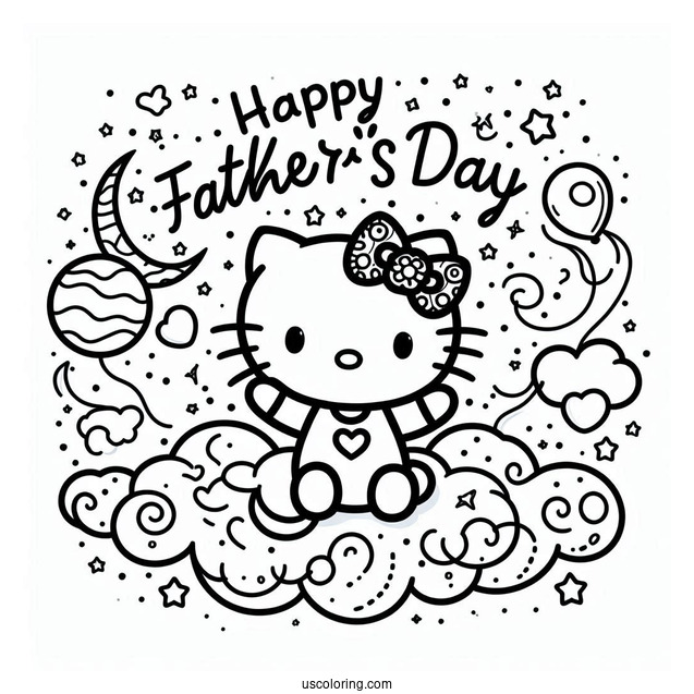 Hello Kitty With Happy Father's Day Coloring Page Of Script In The Sky For Kids